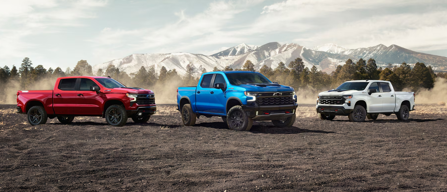 2025 Chevrolet Silverado 1500 Banner with Three Trucks Lineup